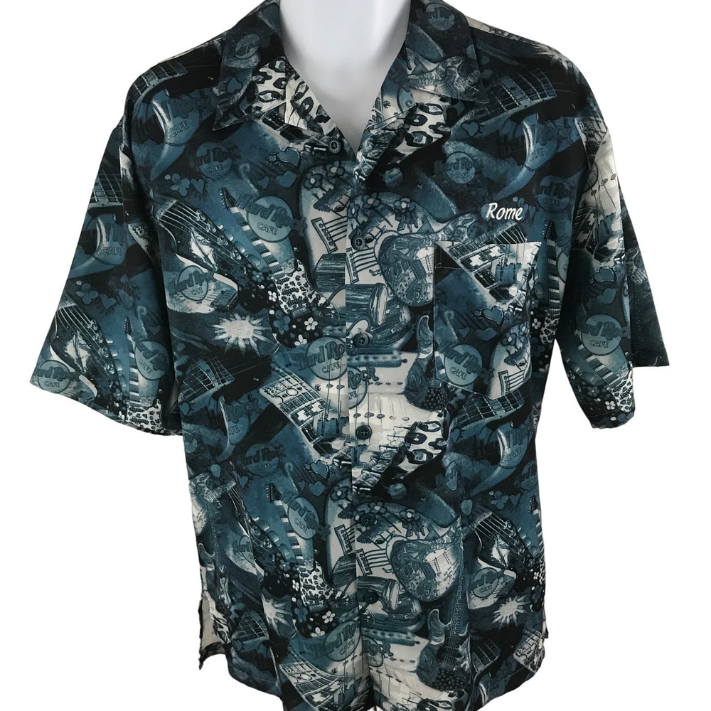 HARD ROCK CAFE Rome Short Sleeve Hawaiian Button Music Shirt M